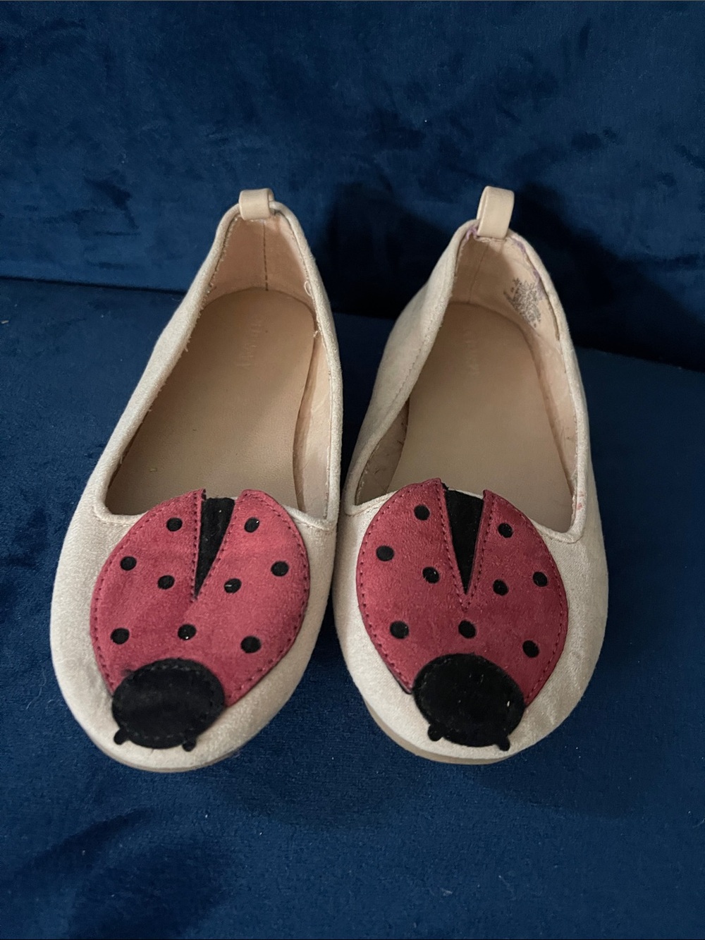 Old Navy Cream Slip-On Flats with Pink Ladybug Detail